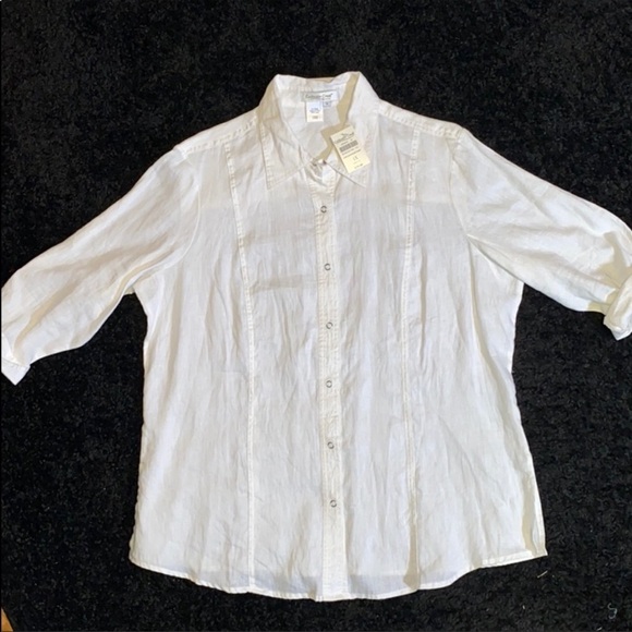Coldwater Creek Tops - 🎂😀Coldwater Creek - White Linen Snap Front Shirt - 1X